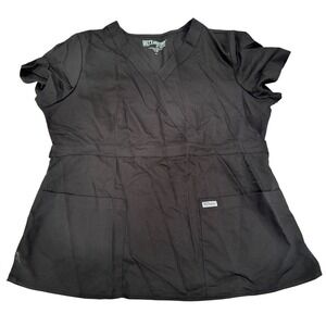 Greys Anatomy by Barco Scrub Top Womens XL Black 3 Pocket Mock Wrap NWT